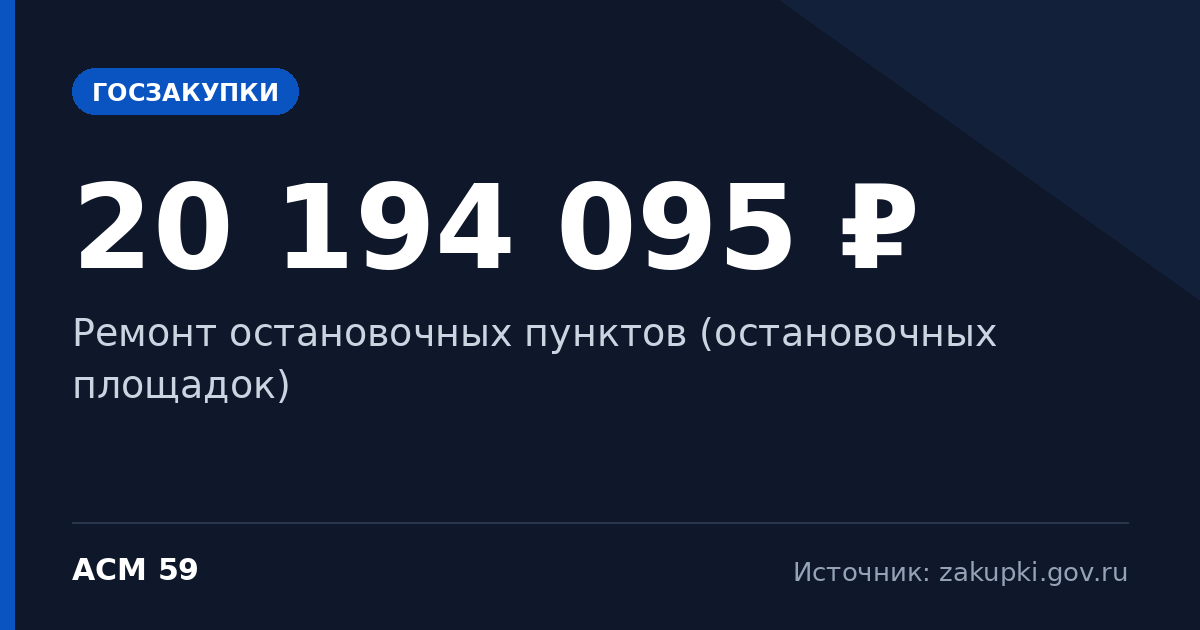Ремонт остановочных пунктов (остановочных площадок) — начальная цена 20 194 095 ₽