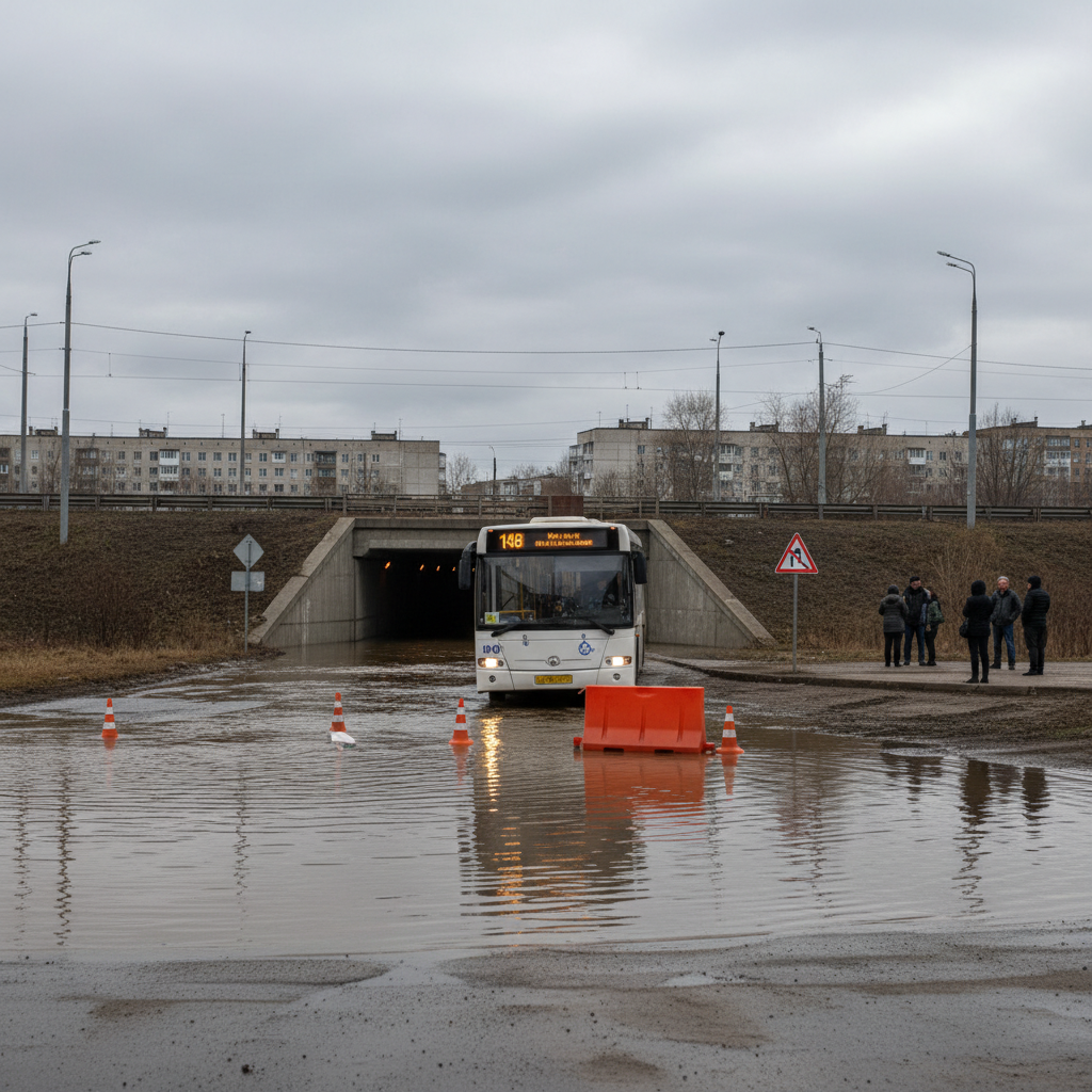 Автобус №148 изменил маршрут из-за затопленного тоннеля в поселке Ферма
