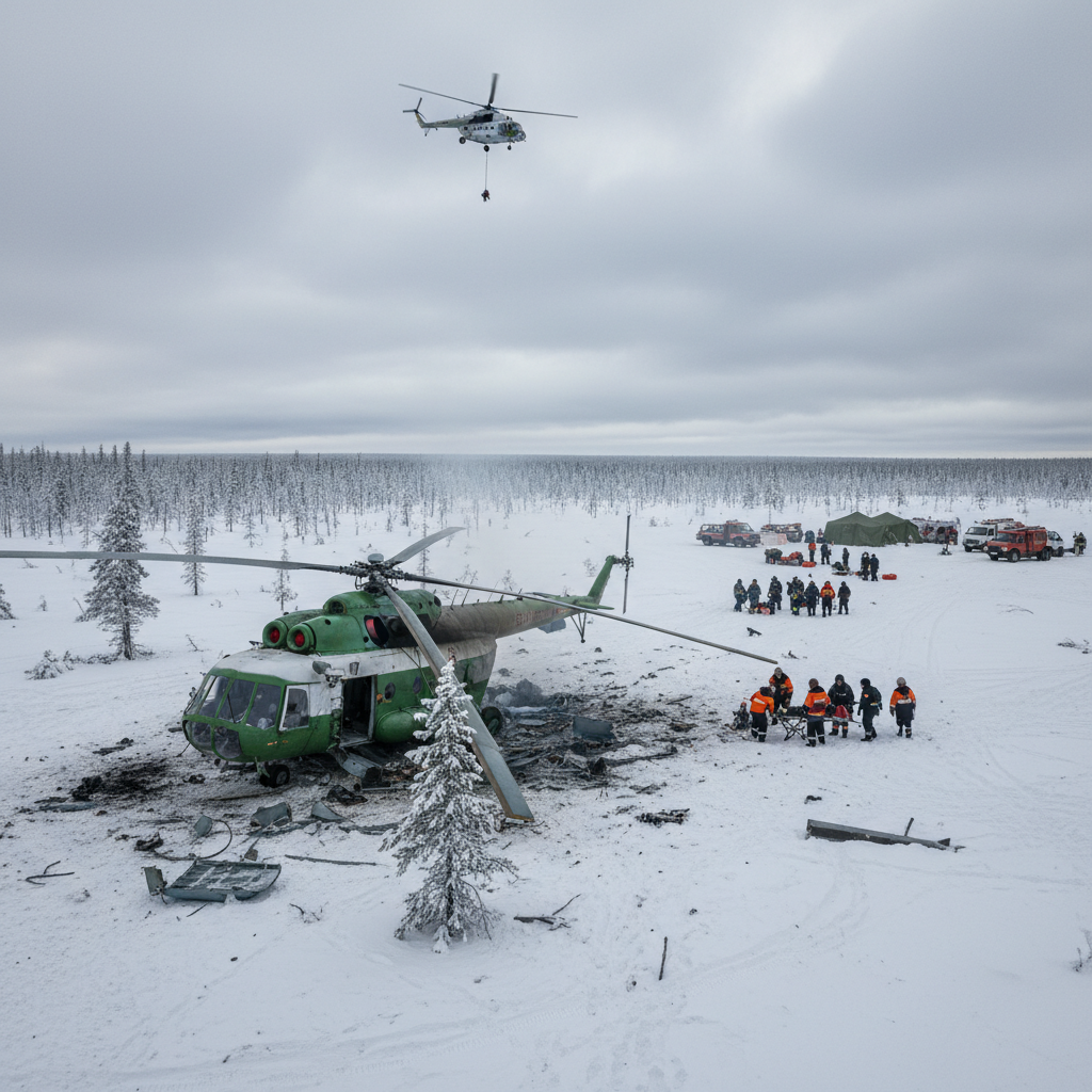 Десять человек пострадали при крушении вертолета Ми-8Т в Коми
